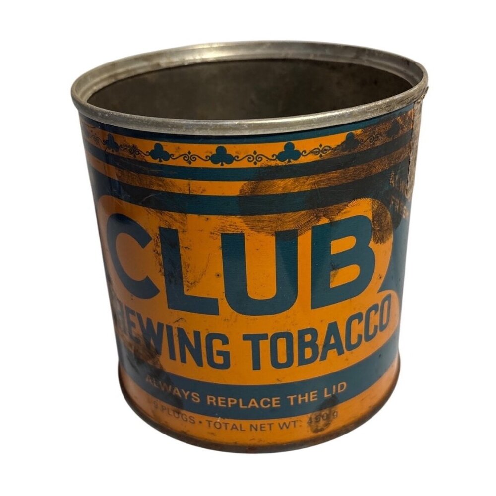 Club Chewing Tobacco Tin Can 450g Orange & Blue Retro Advertising Vintage